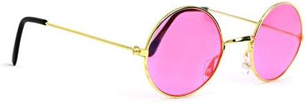 Skeleteen Pink Round Hippie Glasses - Pink 60's Style Hipster Circle Sunglasses - 1 Pair