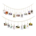 2 Pack Wall Hanging Photo Display, Boho Photo String with Wooden Beads and Clips, Wall Picture Holder Collage Picture Display DIY Hanging Photo Frame Set for Home Office Decoration