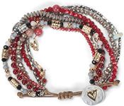 DEMDACO Beaded Love Garnet Red One Size Fits Most Glass and Metal Charm Bracelet