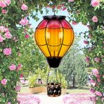 Solar Hot Air Balloon Lantern-Solar Hanging Lantern with Flickering Flame Light Stained Glass Outdoor Waterproof for Garden Yard Patio Farmhouse Decoration