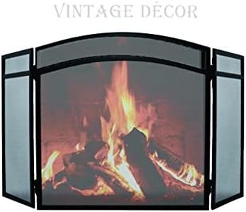 AuraHome® Wrought Iron Black Fire Screen Spark Safety Guard Classic Arched Tri-Fold Fireplace Premium Heavy Duty 61cm (H) X 96cm (W) Heavy Duty Mesh 5kg Premium Quality Folds Flat for easy storage
