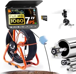 𝟐𝟎𝟐𝟔 𝐧𝐞𝐰 7” Sewer Camera, HD 1080P w/DVR-32GB, [New 1s Twist-to-Unlock System] Plumbing Snake Pipe Inspection Camera, [Thicker Cable Reel] Drain Camera, 5000mAh, [360°+180° Rotate] 100ft/30m