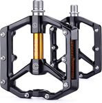 CXWXC Road/MTB Bike Pedals - Aluminum Alloy Bicycle Pedals - Mountain Bike Pedal with Removable Anti-Skid Nails (Black-Orange)