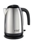 Russell Hobbs Brushed Stainless Steel & Black Electric 1.7L Cordless Kettle with black handle (Fast Boil 3KW, Removable washable anti-scale filter, Pull off lid, Perfect pour spout) 23910