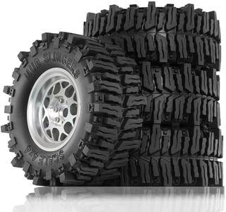 REDSPIDER•2.2'' Beadlock Wheels and Rubber Crawler Tires(4pcs) Mud Terrain 2.2 Tires Super Grip Soft Tyre OD 130 * 55mm Compatible with Axial SCX10 90047 D90 TF2 Tamiya CC01 Traxxas TRX4 (Silvery)
