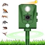 Ultrasonic Cat Repellent,Garden Ultrasonic Fox Repellent, Solar Powered & Waterproof Animal Deterrent, Flashing Light and USB Charge for Cats, Dogs, Squirrel, Rat, Foxes, Snake, Deer, Wild Animals