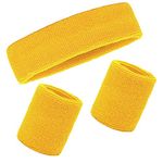 Sweatband Set Wristbands Headbands 3 Pieces Wrist Men Women Sweat Bands for Running Exercise Gym Sports Tennis Basketball Moisture Wicking(Wristbands 3.15 * 3.15 inch) (3PCS-Yellow)