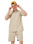 Maniac Mens Solid Round Neck Half Sleeve Biscut Color Tshirt and Biscut Short Cotton Oversized Fit Tracksuit