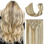 WindTouch Blonde Hair Extensions for Women Real Human Hair, 20 Inch 70g Ash Blonde Mixed Bleach Blonde Highlight Hair Extensions, Clip in Hair Extensions Human Hair, Soft Natural Straight 18/613