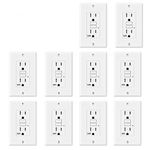 TOPELE 15 Amp GFCI Outlet, 125 Volt Weather-Resistant Tamper-Resistant Receptacle, Indicators with LED Light, 1 Wall Plate and Screws Included, White, UL Listed, Pack of 10
