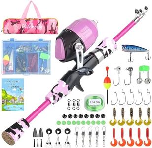 Milerong Kids Fishing Rod, Kids Toys Fishing Pole Portable Telescopic Fishing Rod and Reel Combo Kit for Boys, Girls, Youth - with Spincast Fishing Reel, Fishing Tackles, Lures, Fishing Lines [Pink]