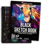 Black Sketchbook (Pack of 2, 60 Sheets) 9X12” - Heavyweight Paper 150GSM / 100 lbs, Perfect for Graphite & Colored Pencils, Charcoal, Chalk, Pack of 2 x Professional Black Drawing Paper ZENACOLOR