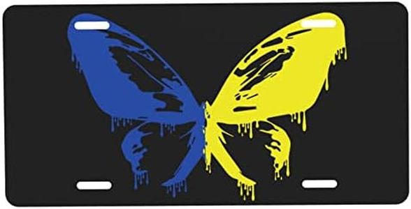 FeHuew Half Blue Half Yellow Butterfly License Plate Front Car Decorative Novelty Auto Plate Car Tag Vanity Gift Metal Aluminum Plate for Women/Man 12x6 inch Wall Decor