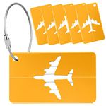 Yizhet Luggage Tags for Suitcases, 6 Pack Luggage Labels Aluminium Alloy Suitcase Tags with Steel Loop for Travel Baggage Identity ID Labels (Gold)