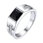 ChicSilver Mens Black Onyx Signet Ring 925 Sterling Silver 6MM Square Black Gemstone Cubic Zirconia Wedding Band Size 11