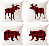 Retro Vintage Background Wild Animals Black Bear Funny Sayings Advice From A Moose Think Big Cotton Linen Throw Pillowcase Personalized Cushion Cover NEW Home Office Decorative Square 18 X 18 Inches