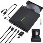 PeroBuno External CD DVD Drive with 4 USB Ports and 2 TF/SD Card Slots, USB 3.0 Portable CD/DVD Disk Drive Player Burner Reader Writer for Laptop Mac PC Windows 11/10/8/7 Linux OS with Carrying Case