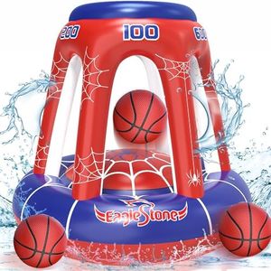 EagleStone Pool Basketball Hoop, Floating Inflatable Pool Basketball Toys Games for Kids Age 8-12, 47" Swimming Pool Floats Toys for Adults with 3 Basketballs/Pump,Summer Outdoor Water Play Toys, Red