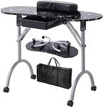 Nail Table- WELLHUT Portable Manicure Tables with Carrying Bag, Salon Station Foldable Nail Desk with Large Drawer, Wrist Rest, Lockable Wheels for Home Spa Beauty Salon Mobile Nail Tech