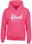 Hippowarehouse PERSONALISED Name Est. Year kids children's unisex Hoodie hooded top Fuchsia Pink