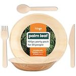 HAAGO 100-Piece Eco Tableware Set - 22cm Round Plates, 425ml Round Bowls, Birchwood Cutlery - Compostable, Microwave & Freezer Safe