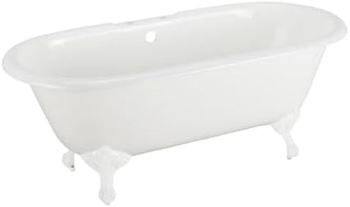 Signature Hardware 283575 Sanford 60" Cast Iron Soaking Clawfoot Tub with Tap Deck - White/White Feet