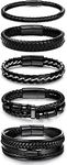 SAILIMUE 5 pcs Black Leather Bracel