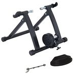 Soozier Foldable Indoor Bike Trainer, Stationary Bicycle Stand for Riding Exercise, 26-28" & 700C Wheels, Quick Release Skewer & Front Wheel Riser Block Included, Black