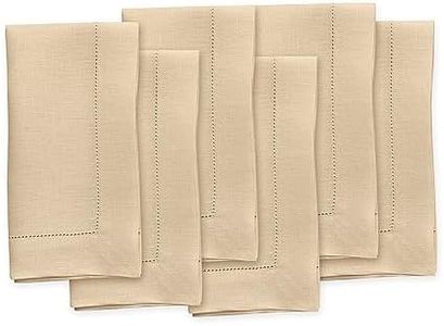 Solino Home Cloth Napkins Set of 6-100% Pure Linen Beige Dinner Napkins 20 x 20 Inch for Summer - Classic Hemstitch, Handcrafted and Machine Washable