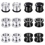 Longbeauty 12pcs Gorgeous Cubic Zirconia Tunnels 316L Stainless Steel Ear Gauges Earring Plugs for Ears Screw Fit Body Piercing Jewelry 4g-3/4, Metal, cubic zirconia