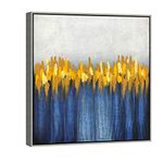 Wieco Art Silver Framed Large Abstract Grey Yellow and Blue Oil Paintings on Canvas Wall Art Modern 100% Hand Painted Artwork for Living Room Home Decorations AB1127-6060-SF