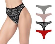 Pepperika Women Stretchable Cotton Low Rise G-String No Panty Lines Sexy Lace Thong Panty Under Fitted Outfits Bikini Style Underwear (Size M Pack of 4) (Prints and Colors May Vary) Multicolour