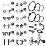 FIBO STEEL 20G Surgical Steel Stud Earrings for Women Multipack Cartilage Earring Studs Hoops CZ Heart Star Flat Back Earrings Helix Piercing Jewelry