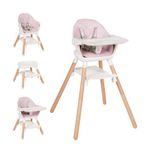 Komcot Baby High Chair, 6 in 1 Wooden Convertible High Chairs for Babies and Toddlers, Booster Seat with Double Tray & Reversible Footrest Baby Highchair, 5-Point Harness Baby Feeding Chair, Pink