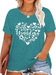 Plus Size Grandma Shirts for Women Grandma Heart Tshirt Mama Floral Tees Casual Short Sleeve Tops, Cyan, XXL Plus