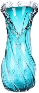 Vases Home Decor - 16In Crystal Vase, Glass Blue Vase, Flower Holders for Bouquet, Centerpieces & Single Stems, Tall for Roses, Dried Flowers, Pampas Grass, Fits Living Room Bedroom Office (L)