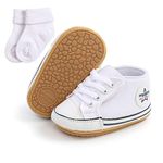 Blaward Infant Baby Girl Boy Canvas Sneakers Unisex Toddler Anti-Slip First Walker Crib Shoes with Socks Gift Set for 0-18Months White