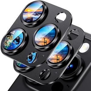 Uyiton Compatible with iPhone 15 Pro/iPhone 15 Pro Max Camera Lens Protector, [Not Easy to Break][Strong Adsorption][Case-Friendly] Metal Tempered Glass Rear Camera Screen Cover - Black, 2 Pack