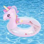 MoKo Inflatable Pool Float, Cute Glitters Unicorn Swim Tube Rings Inflatable Swimming Toys Floaties Fun Summer Water Floaties for Beach Pool Outdoor Party Water Toy for Children - Pink