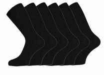 Mens 100% Cotton Non-Elastic Loose Wide Top Socks, Size 6-11 UK Black (12 Pairs)