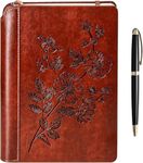 SETTINI® Lined Journal - Flower Journal for Writing Gift Set- Hardcover Vegan Leather, Unique Pen Holder, 192 Pages, 16 x 21.3 cm - Includes Pen and Gift Box - Birthday Gifts for Women