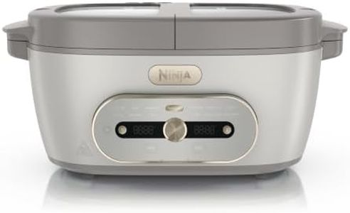 Ninja® MultiPot™ DualZone™ Multicooker, Amazon Exclusive Bone & Champagne | 13 functions, 3 pots, Slow Cook, Sear/Sauté, Braise, Oven-Safe, Nontoxic Ceramic, Dishwasher Safe, Storage Lids, MZ1002IV1