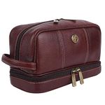 HAMMONDS FLYCATCHER Men 11 Cms Genuine Leather Toiletry Bag Travel Pouch, Brown | Leather Dopp Kit | Travel Shaving Kit | Toiletry Bag | Hand Stitched Vanity Case, Small