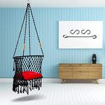 Curio Centre Make in India C-Shape Premium Swing with Polyester Ropes & Mild Steel Frame for Adults & Kids/Indoor Outdoor Hanging Swing Chair with Cushion & Accessories (Black)