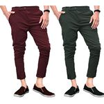 Ezee Sleeves Men's Casual Lycra Pants Stretchable Casual Less Weight Pants for Men Slim Fit Wear Trousers for Office / Outdoor / Travelling / Fashion Dress Trouser with Expandable Waist Maroon,OliveGr PANT-32