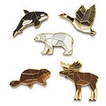 ALPHA and OMEGA - Canadian Symbol Animals Geometric Enamel Pin Gift Set (Pack of 5), Wildlife Watcher Gift, Lapel Backpack Pin