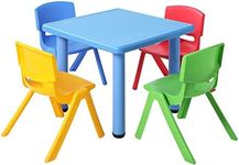 Keezi Kids Table and Chairs Set, Toddler Children Study Chair Desks Dining Tables Drawing Eating Painting Learning Activity Play Setting Home Living Room Furniture, Adjustable Feet Blue