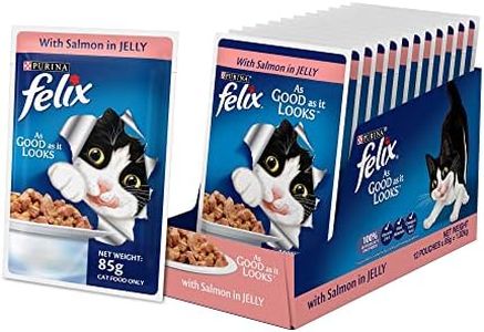 Purina Felix® As Good As It Looks Wet Food for Adult Cats|Complete and Balanced Cat Food |Salmon Flavour|Pack of 12 Pouches (12 x 85 g)