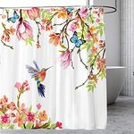 CutebriCase Shower Curtain Flower, Hummingbird Shower Curtain for Bathroom with Hooks, Polyester Fabric Shower Curtain Sets Machine Washable Waterproof Modern Bath Curtain Decor