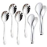 Enwinner Buffet Salad Serving 2 Tongs 4 Serving Spoons, 9 inch Catering Chef Food Salad BBQ Serving Utensils, Set of 6